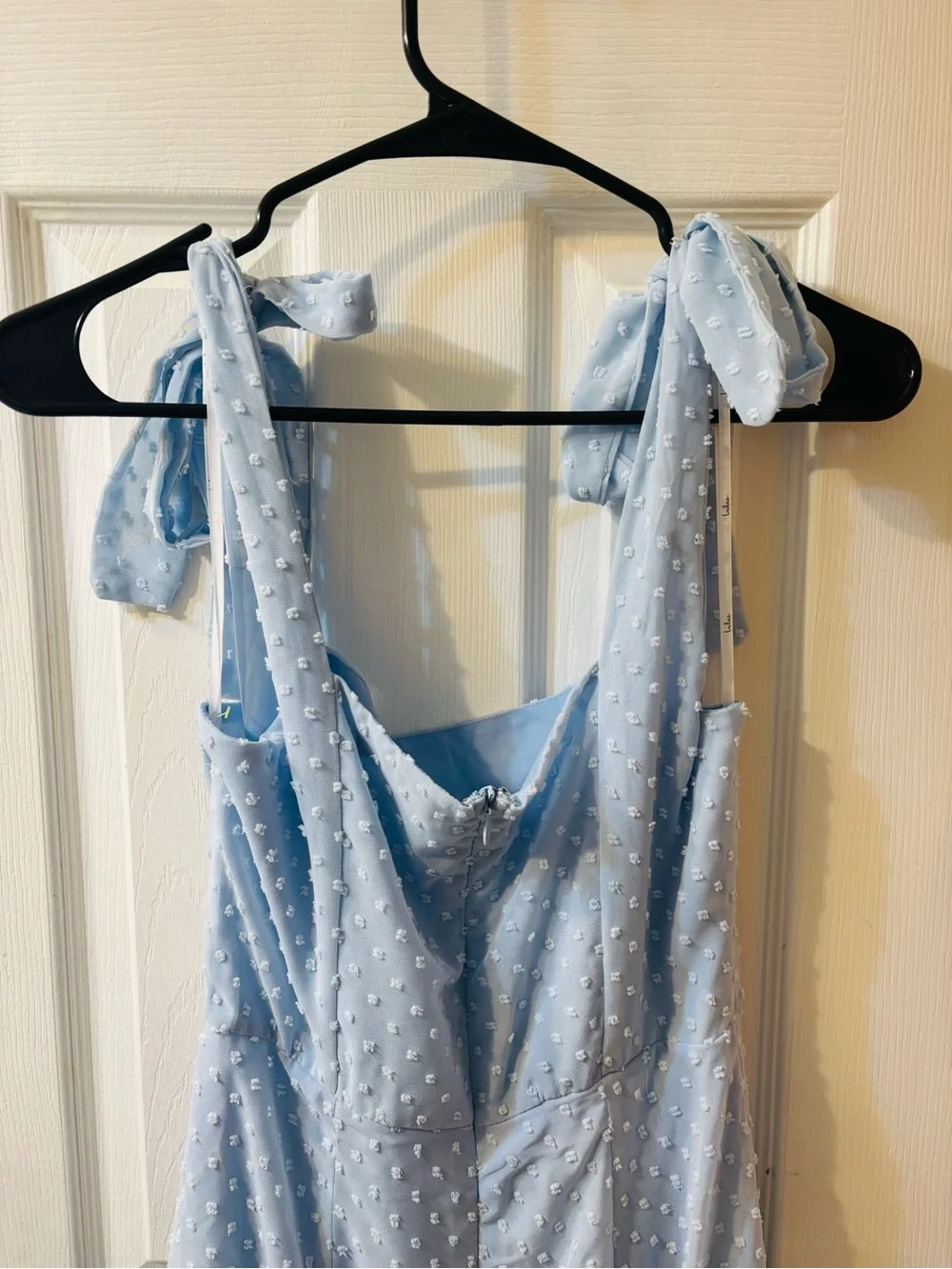 Lulus Bimini Periwinkle Blue Swiss Dot Tie-Strap Midi Dresses